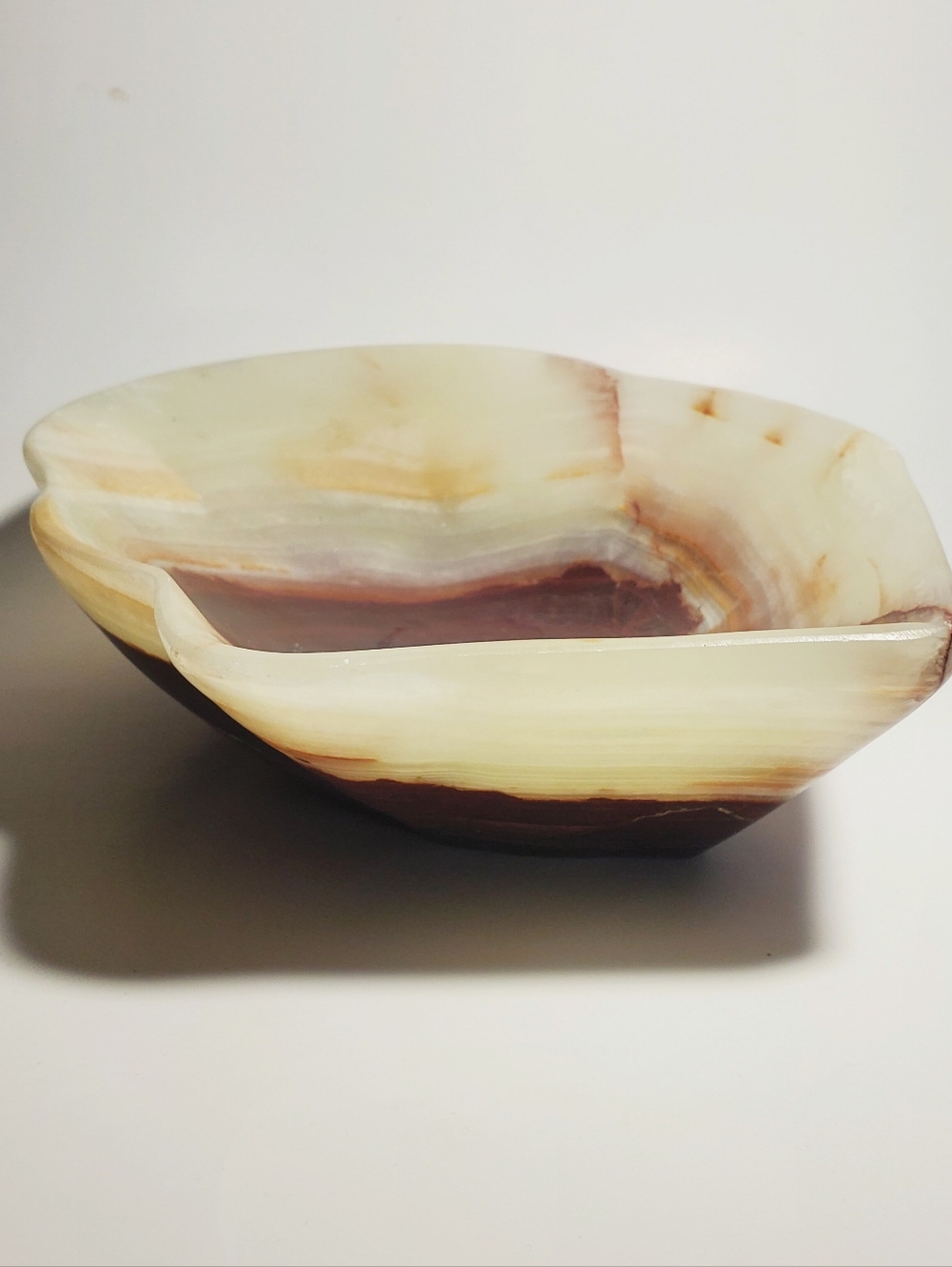 Handcrafted Onyx Polished Decorative Bowl in Cream & Brown Natural Banding